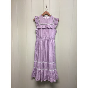 J. Crew Ruffle Tiered Purple Striped Midi Dress XS NWT
